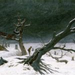 painting of tree and man in winter