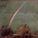 painting of rainbow and shrubs
