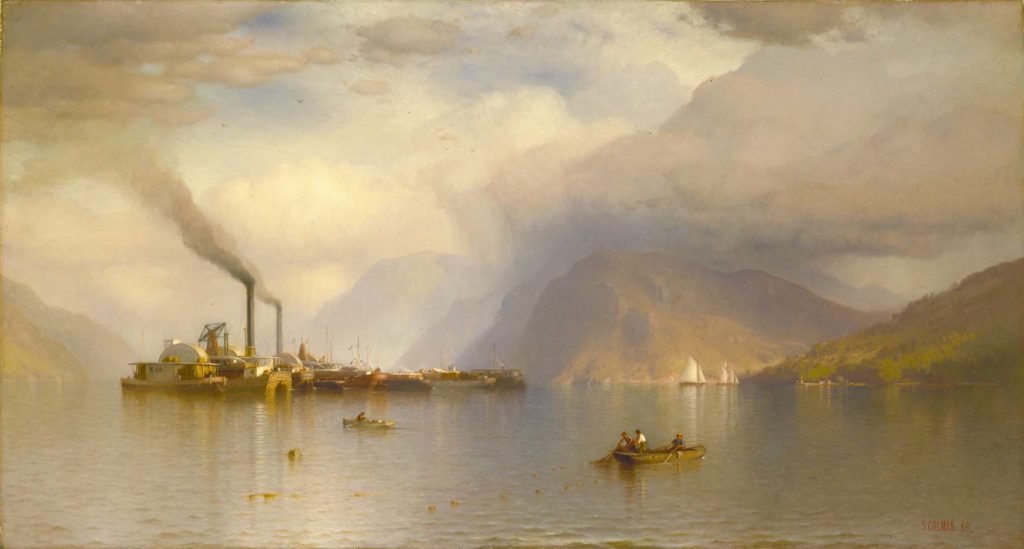 painting of smoky factory in water