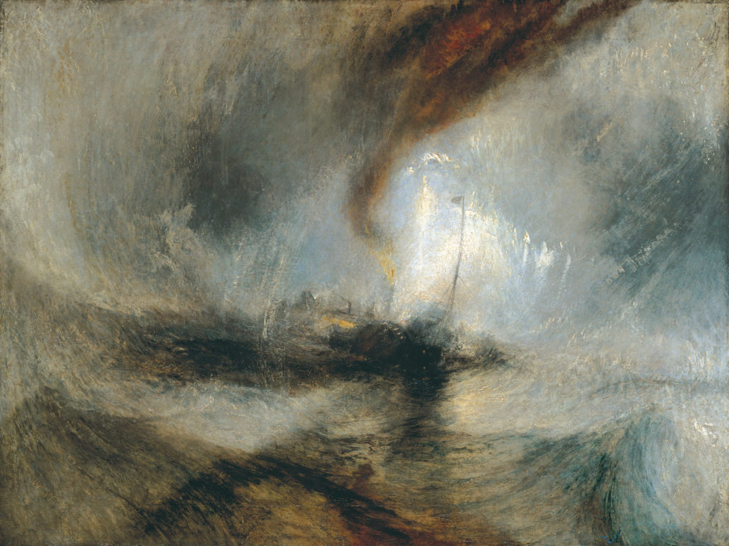 painting of abstract boat in storm