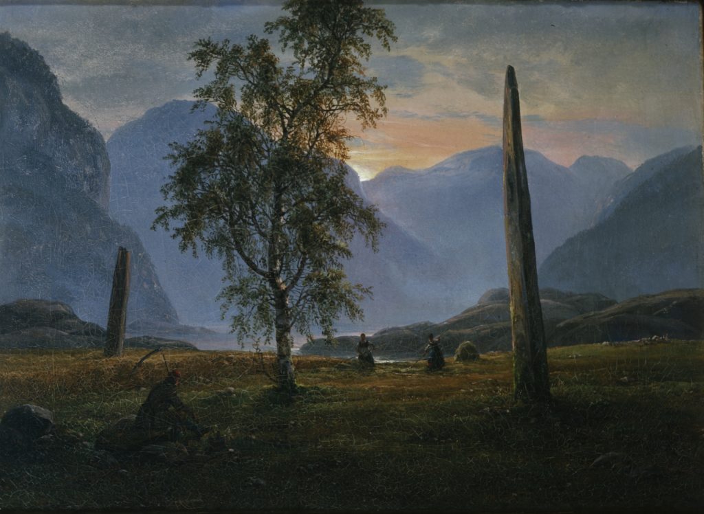 painting of tree and menhirs