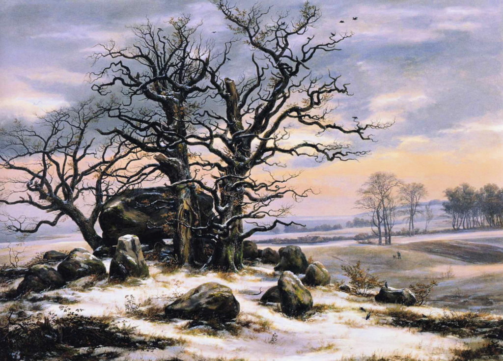 painting of trees in winter