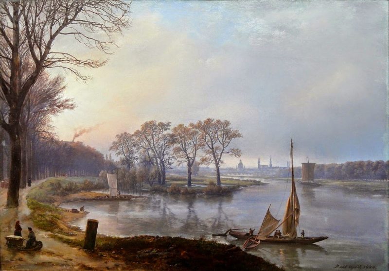 painting of landscape with trees and water
