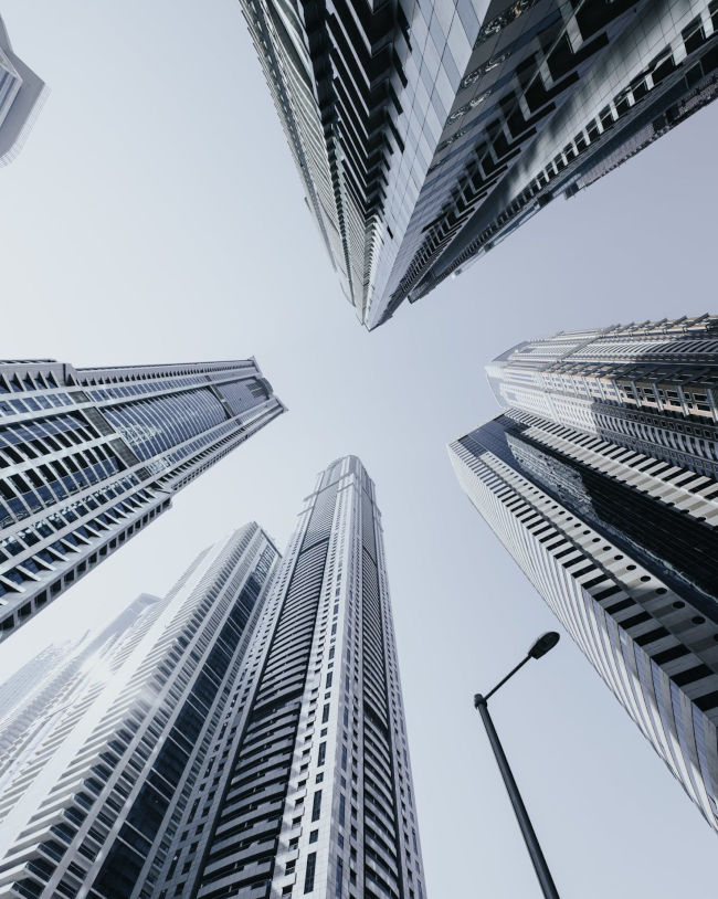 view of skyscrapers from the ground