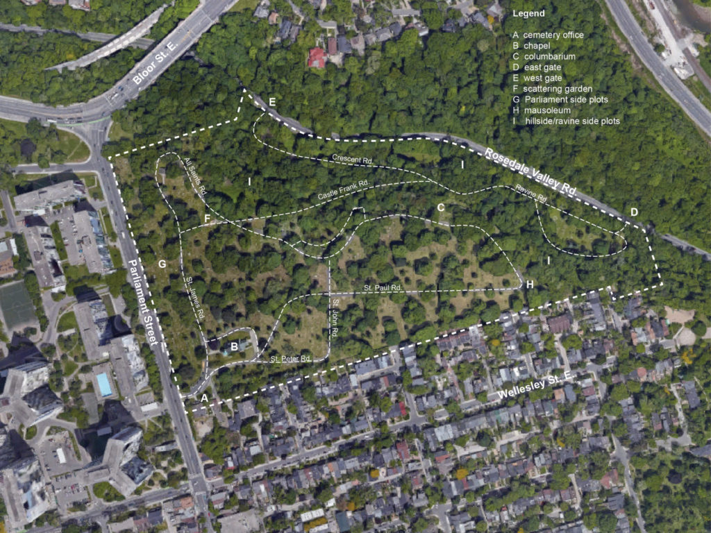 aerial image of St. James Cemetery in Toronto, Canada