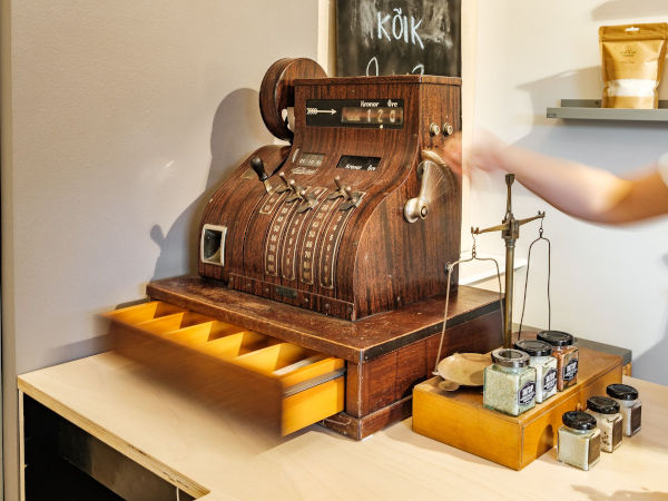 old wooden cash register